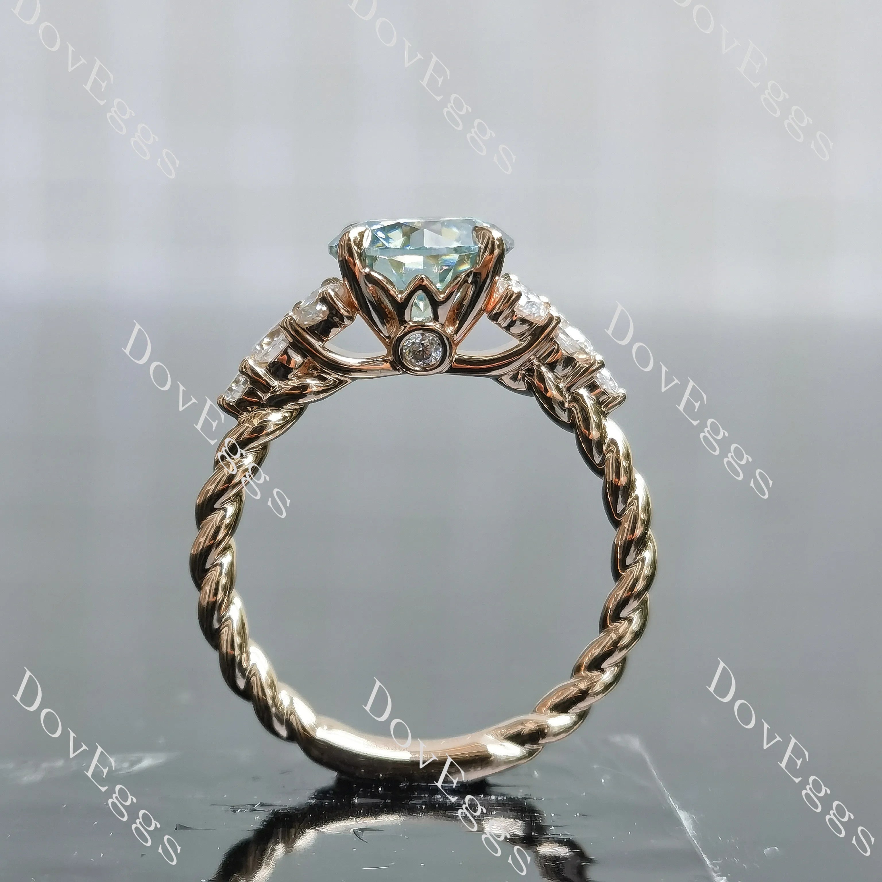 Round side stones twisted shank colored moissanite engagement ring| DovEggs