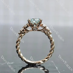 Round side stones twisted shank colored moissanite engagement ring| DovEggs