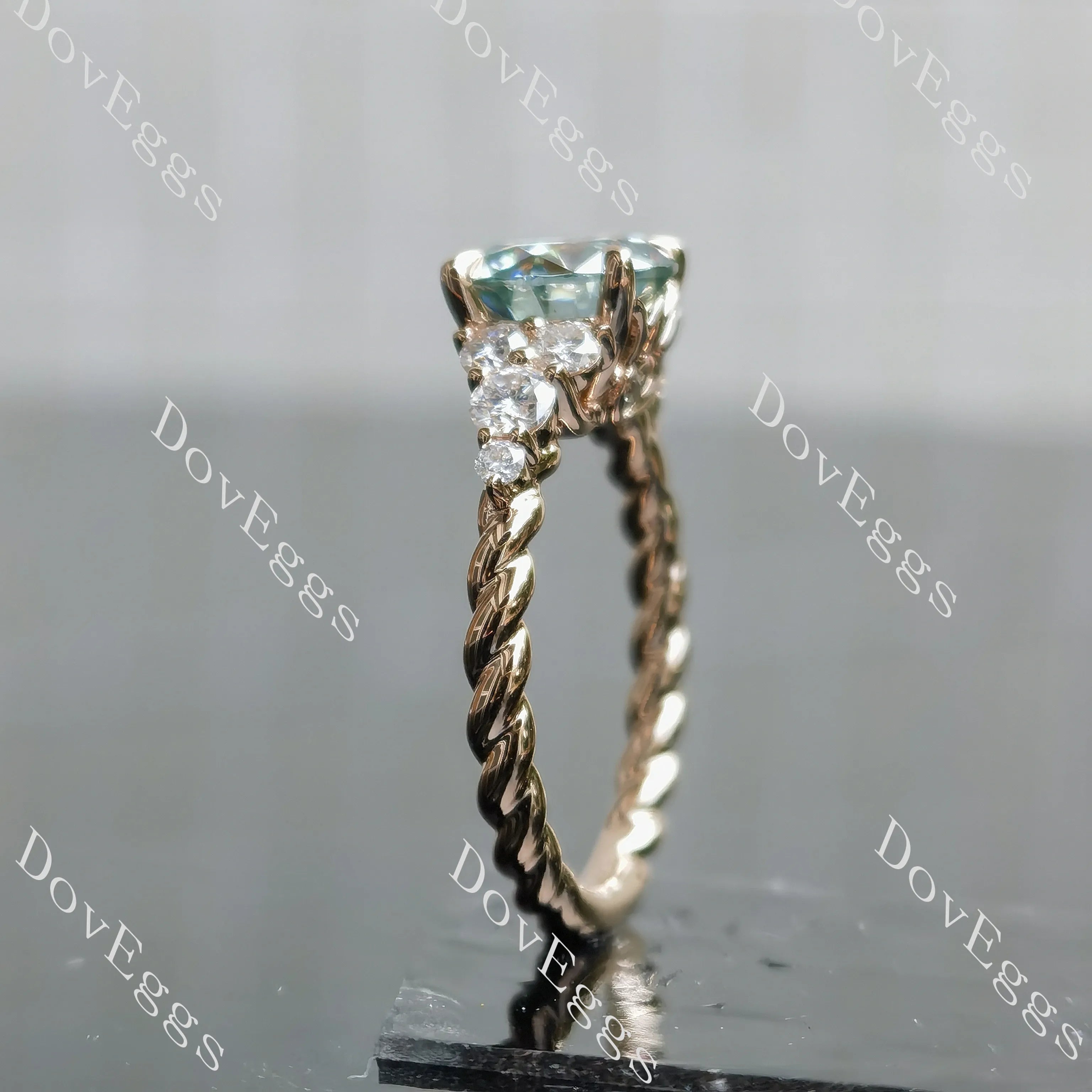 Round side stones twisted shank colored moissanite engagement ring| DovEggs
