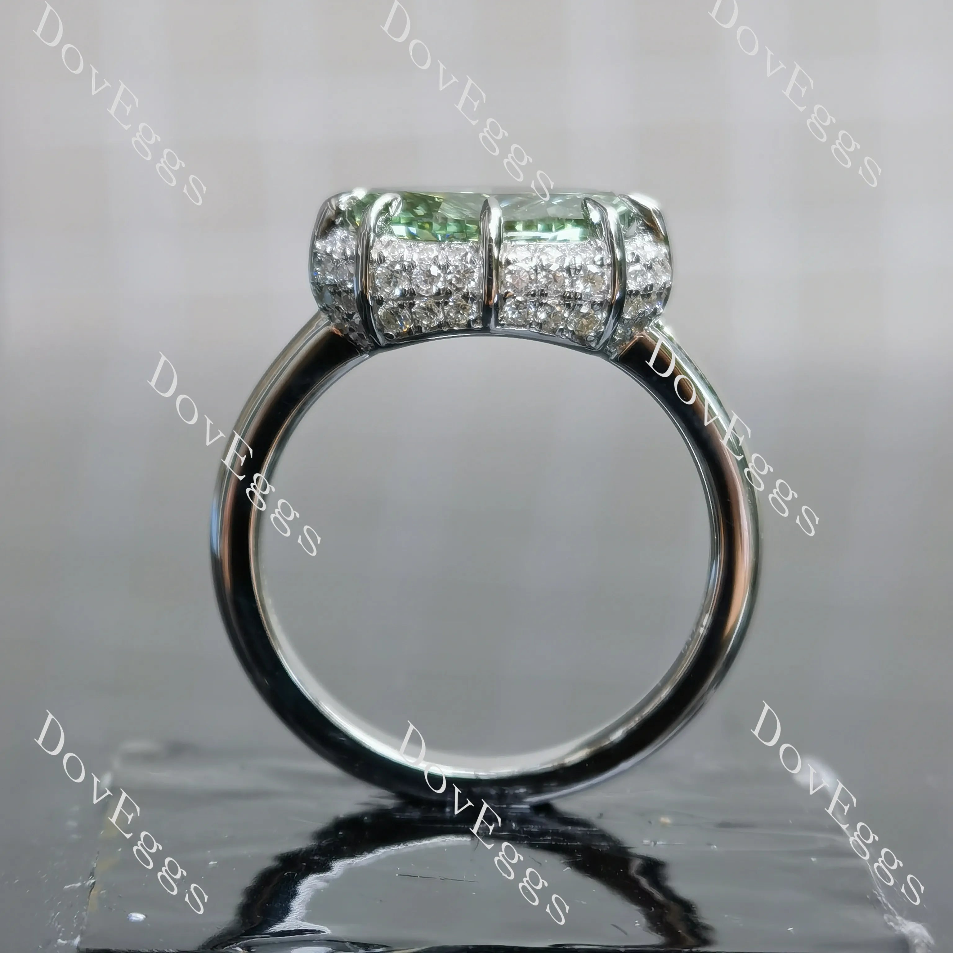 Oval art deco pave moissanite engagement ring| DovEggs