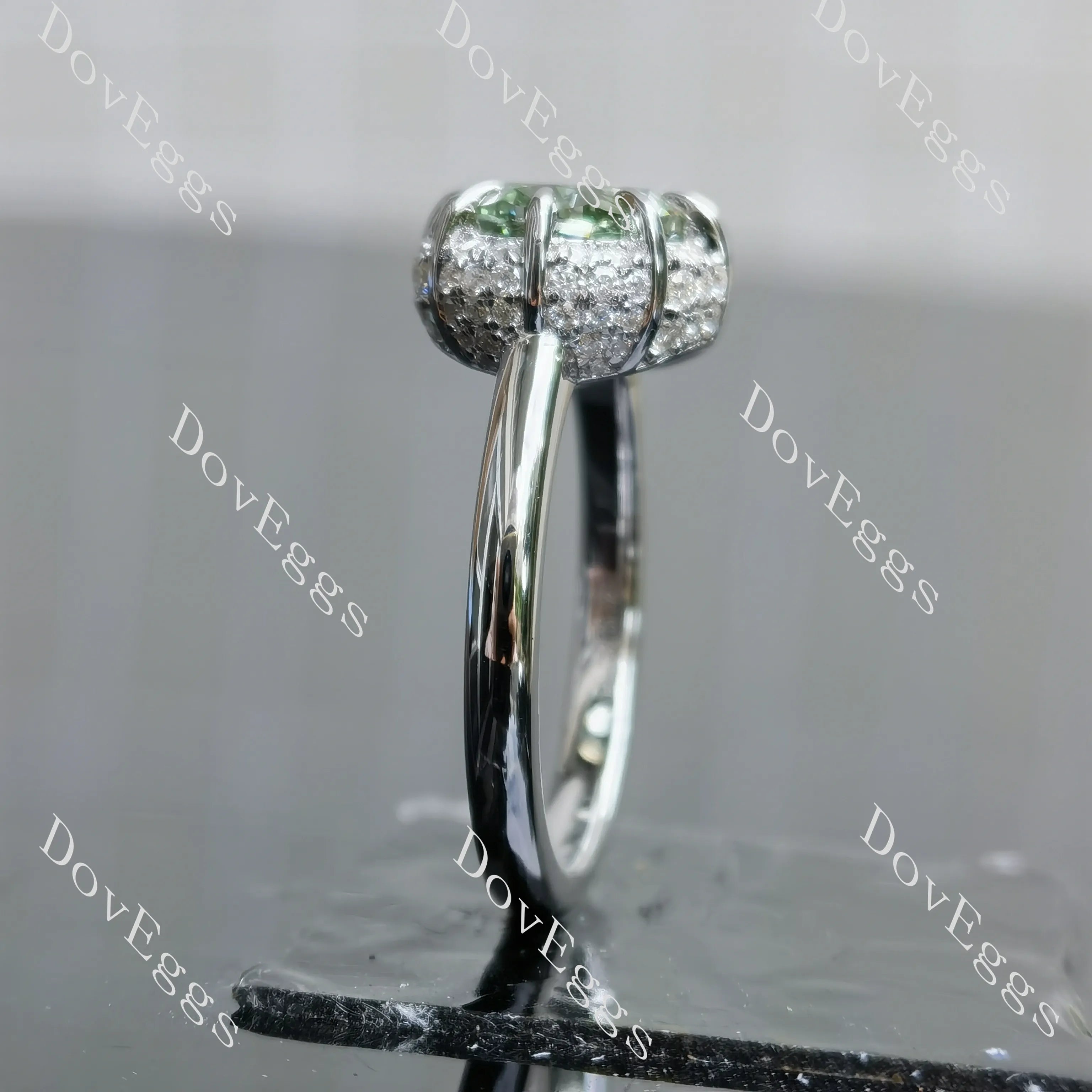 Oval art deco pave moissanite engagement ring| DovEggs