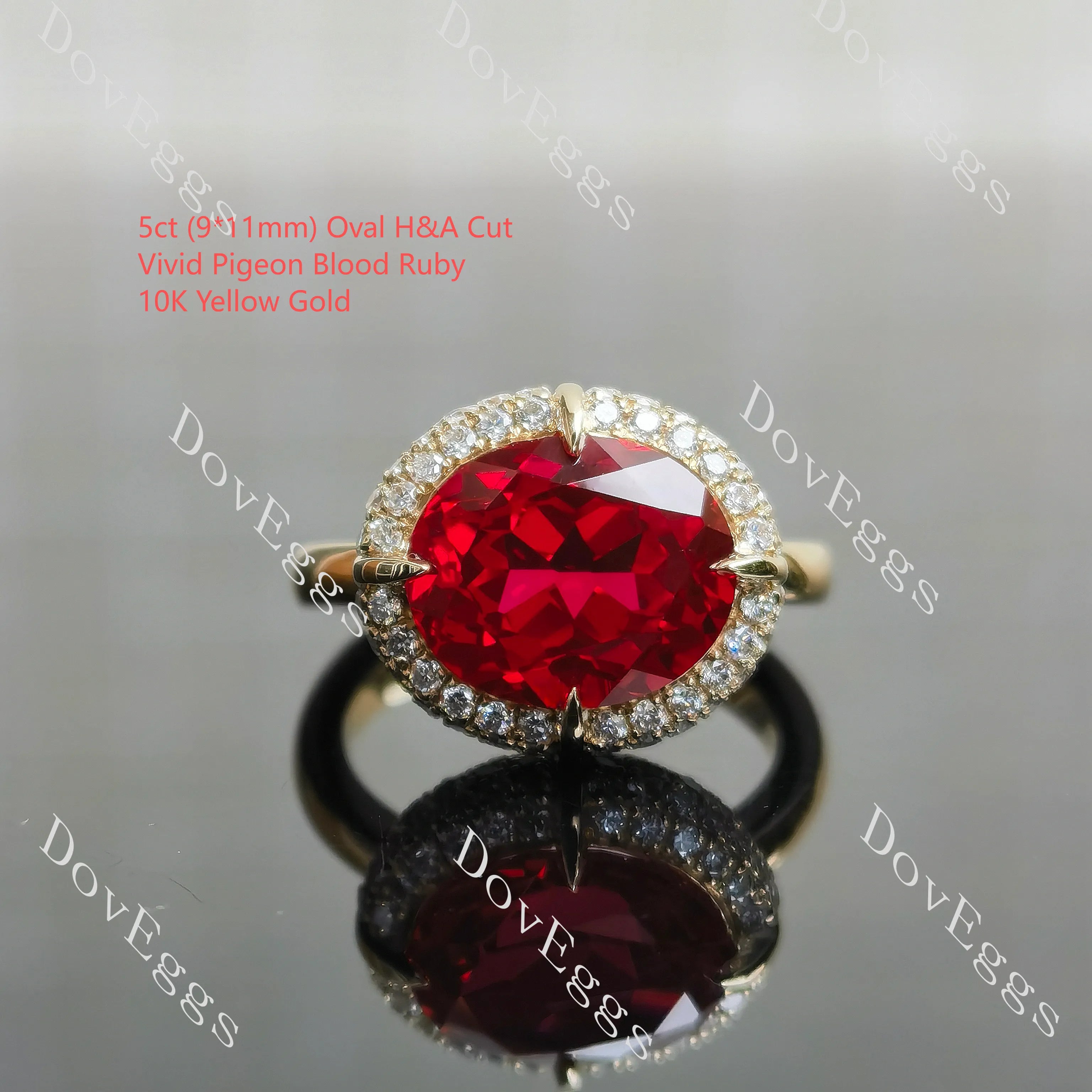 Oval art deco pave moissanite engagement ring| DovEggs