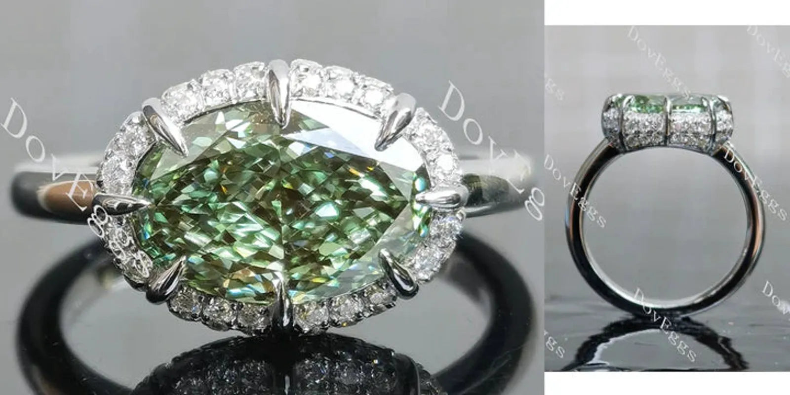 Art deco pave lab diamond engagement ring semi-mount only(Exclusively to DovEggs Stones)
