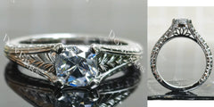 Cushion carved solitaire stardust grey moissanite engagement ring| DovEggs