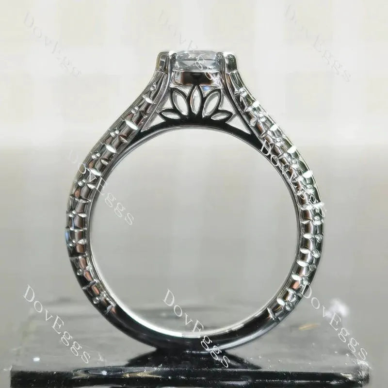 Solitaire carved lab diamond engagement ring semi-mount only(Exclusively to DovEggs Stones)