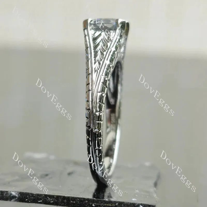 Solitaire carved lab diamond engagement ring semi-mount only(Exclusively to DovEggs Stones)