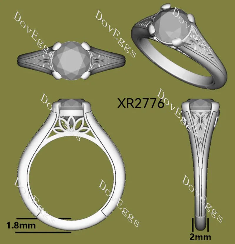 Solitaire carved lab diamond engagement ring semi-mount only(Exclusively to DovEggs Stones)