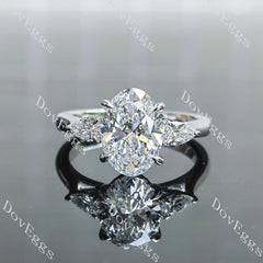 Oval side stones hidden halo moissanite engagement ring| DovEggs