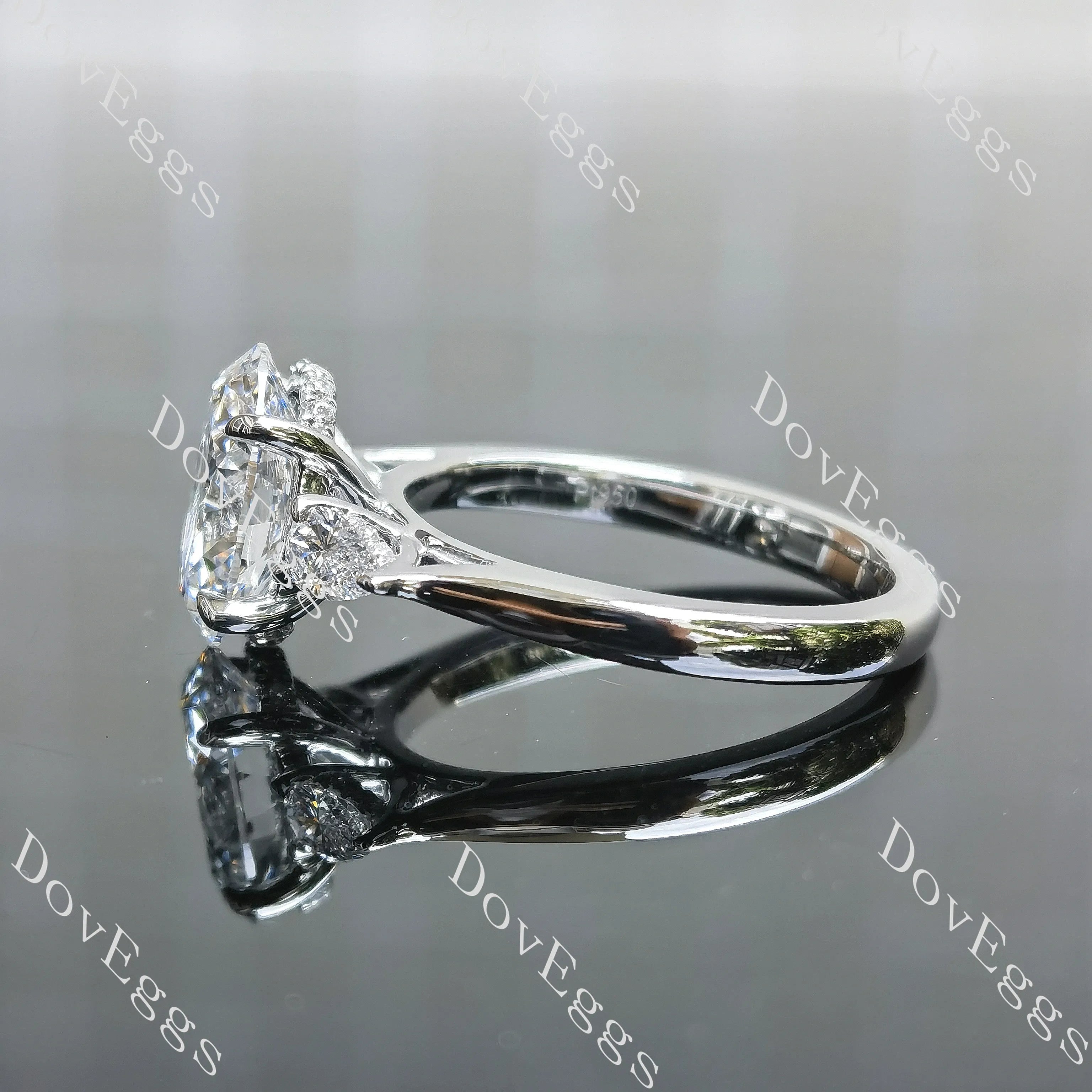 Oval side stones hidden halo moissanite engagement ring| DovEggs