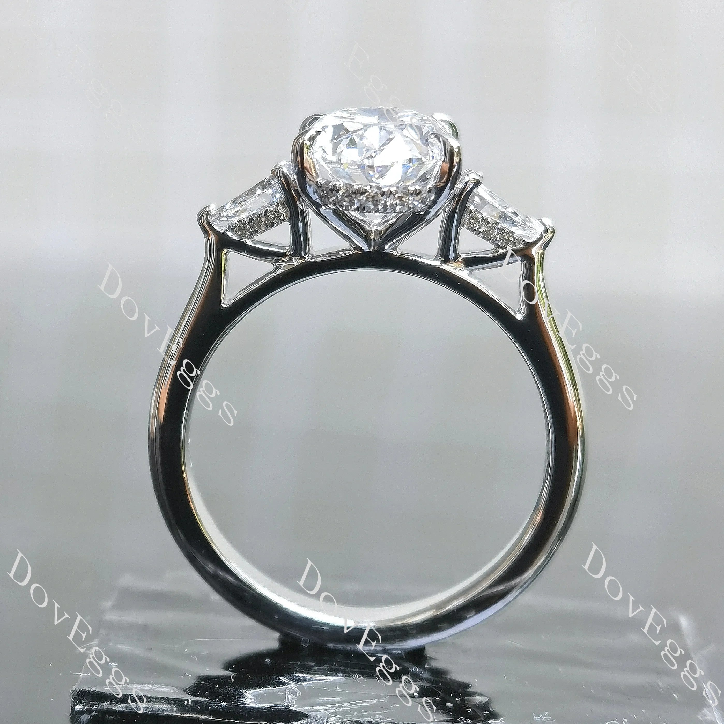 Oval side stones hidden halo moissanite engagement ring| DovEggs