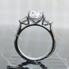 Oval side stones hidden halo moissanite engagement ring| DovEggs