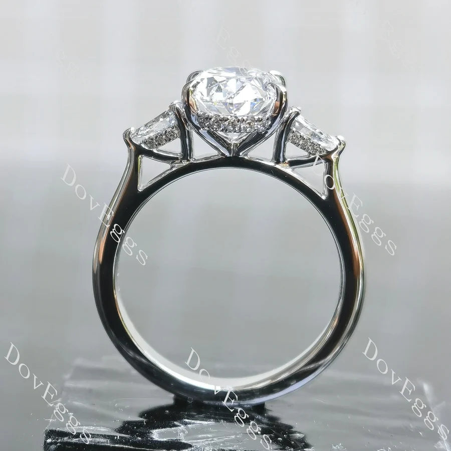 Side stones hidden halo lab diamond engagement ring semi-mount only(Exclusively to DovEggs Stones)