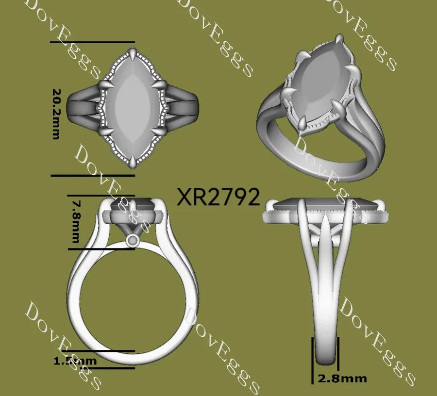 Split shanks vintage lab diamond engagement ring semi-mount only(Exclusively to DovEggs Stones)