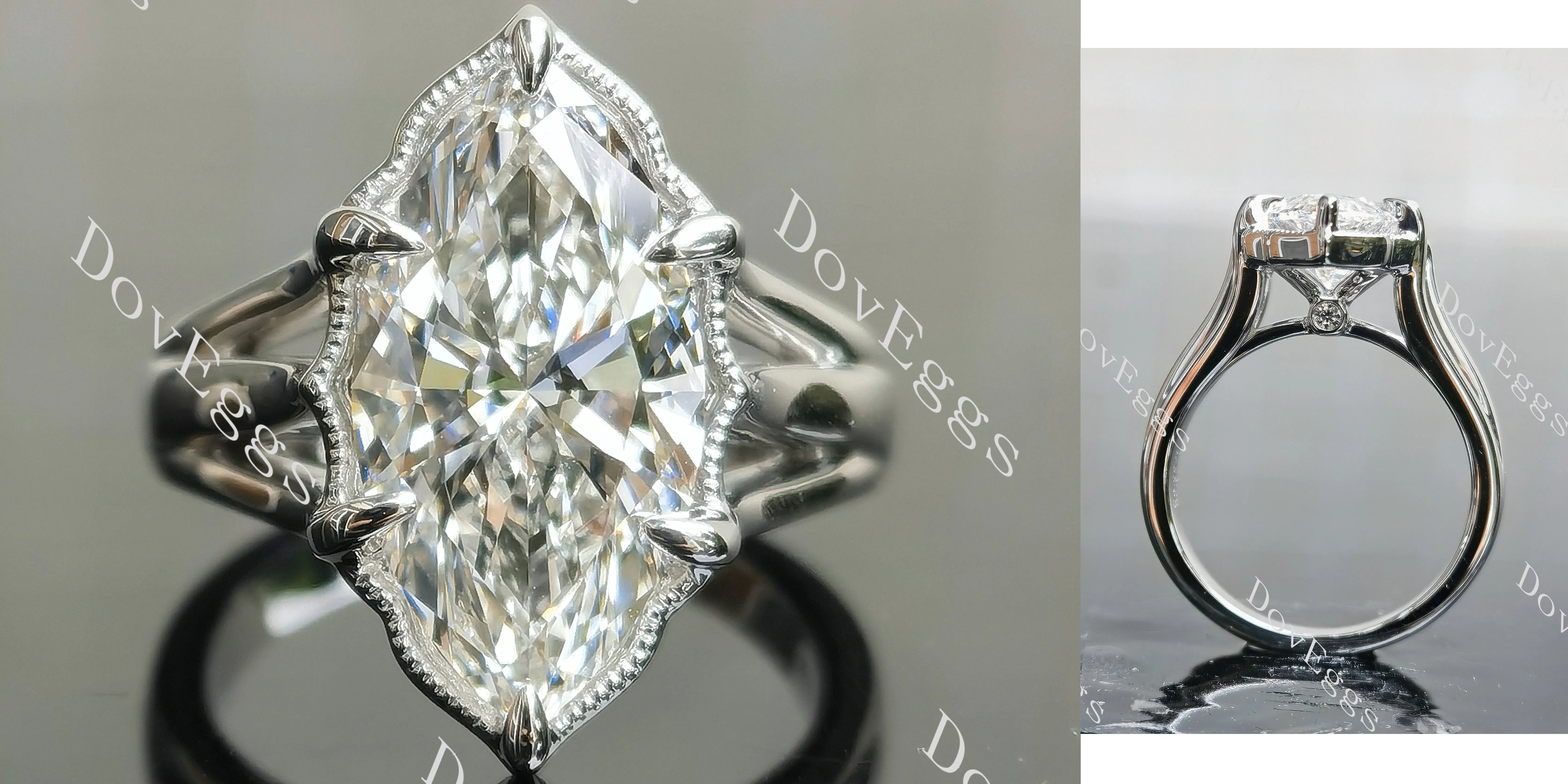 Marquise split shanks vintage moissanite engagement ring| DovEggs