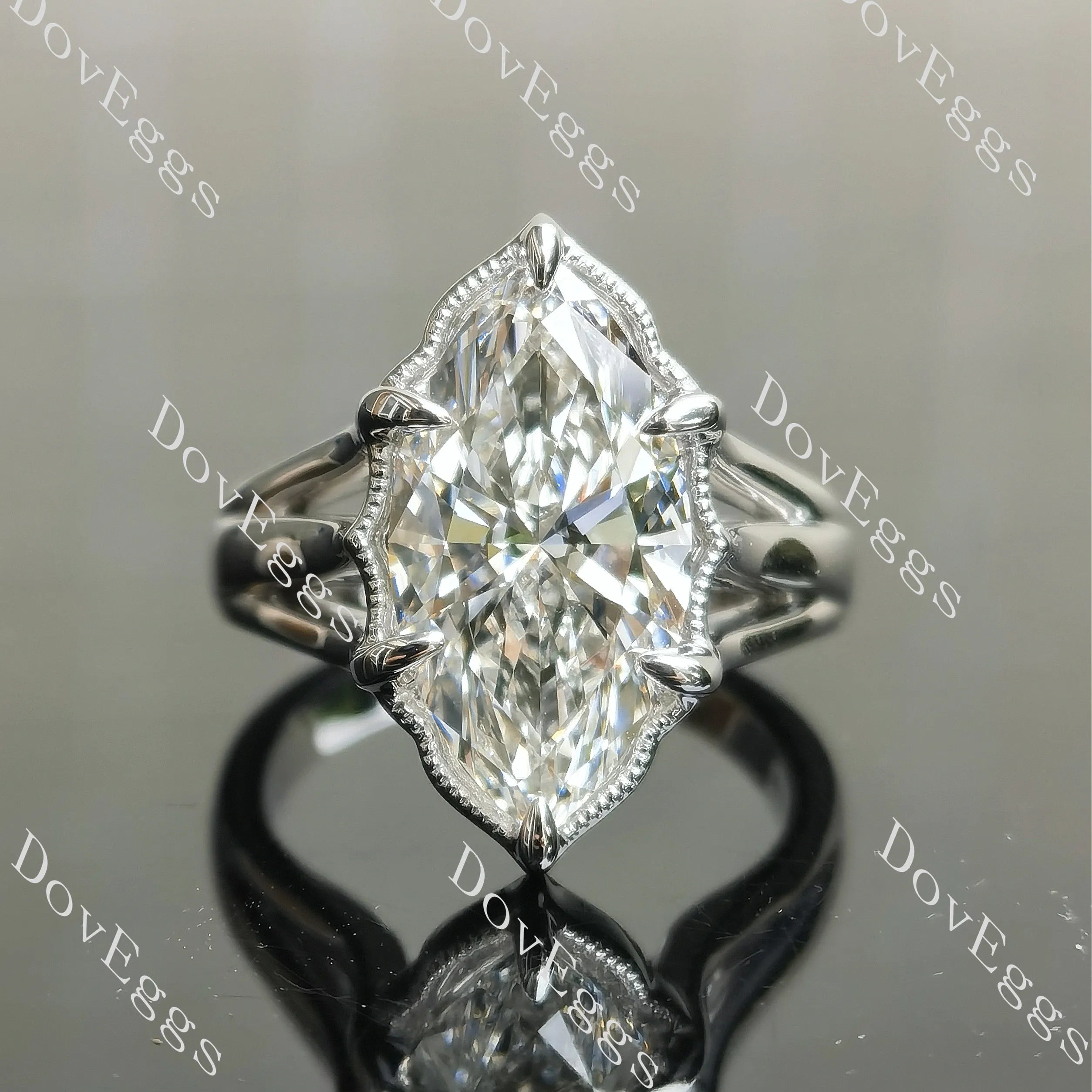 Marquise split shanks vintage moissanite engagement ring| DovEggs