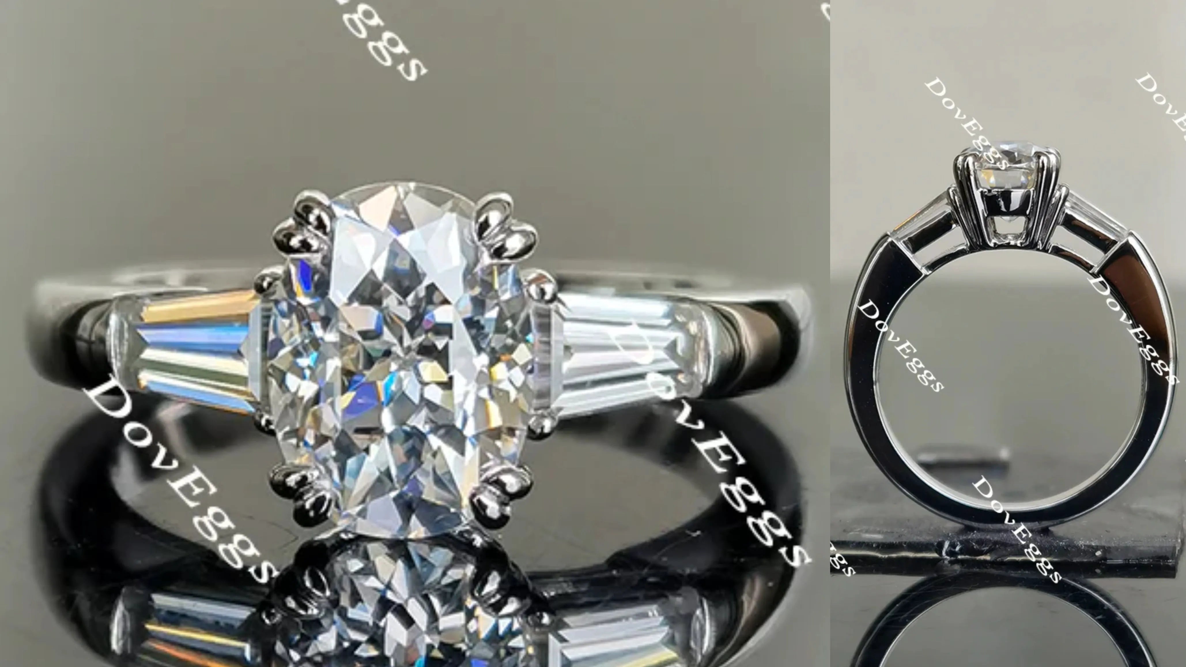 Oval three stones moissanite engagement ring| Doveggs