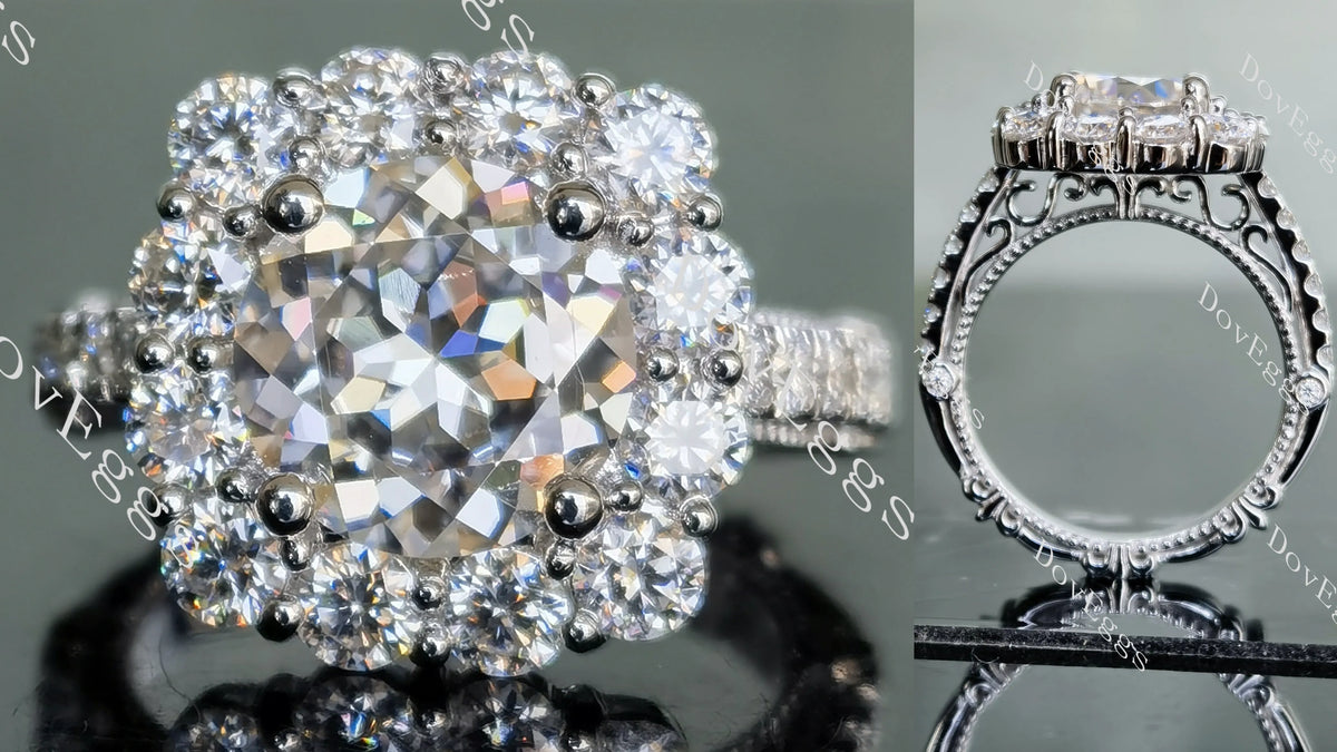 DovEggs round halo moissanite engagement ring