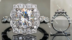 Cushion art deco halo moissanite engagement ring| DovEggs