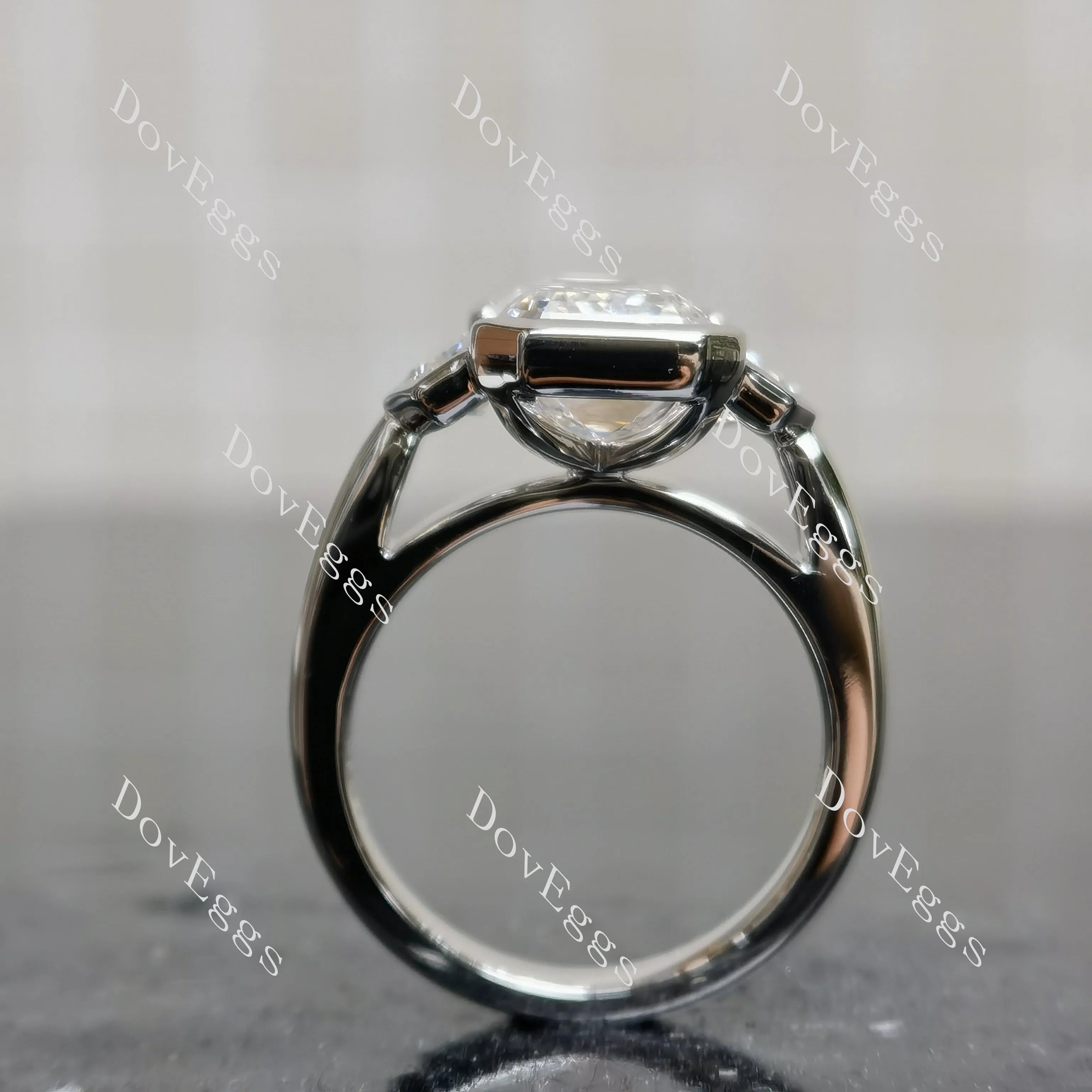 Cheryl G Emerald Bezel Three Stones Lab Grown Diamond Engagement Ring