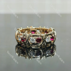 Doveggs round eternity moissanite/lab grown diamond and colored gem wedding band-6.8mm band width