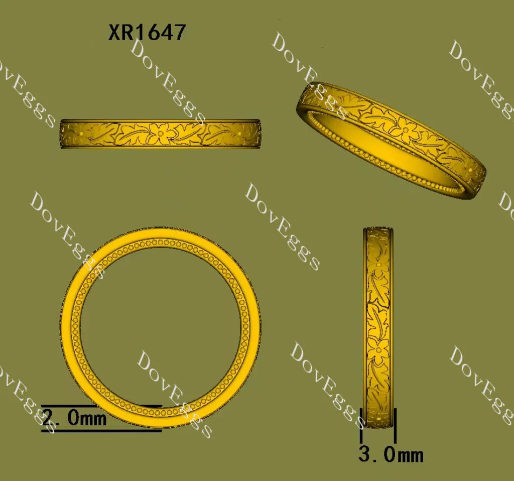 Doveggs vintage art deco carved wedding band-3.0mm band width