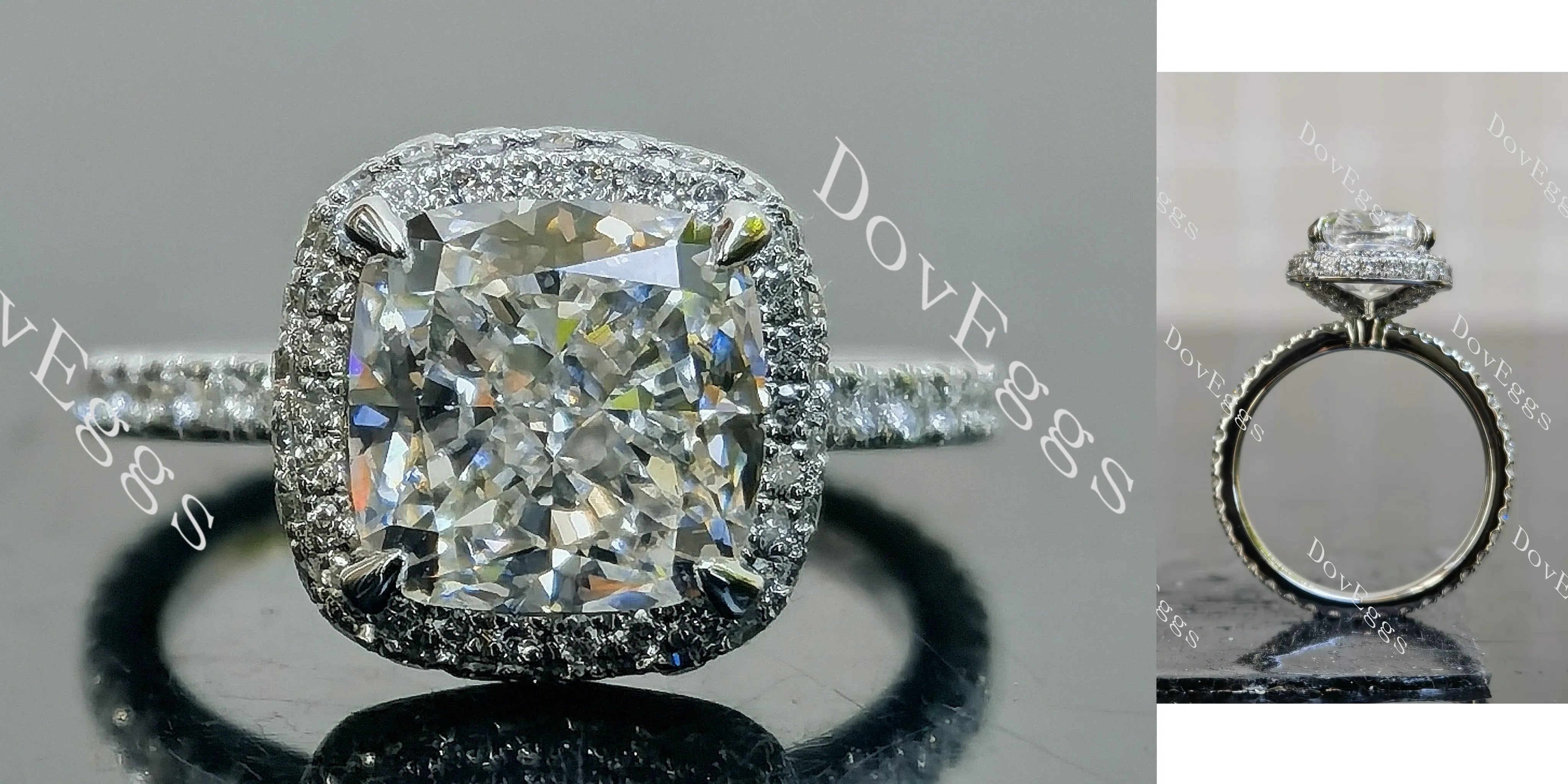 Doveggs Cushion Halo Eternity Lab Grown Diamond Engagement Ring
