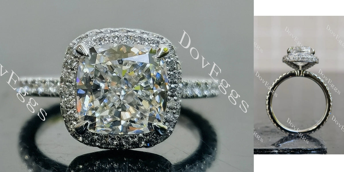 Doveggs Cushion Halo Eternity Lab Grown Diamond Engagement Ring