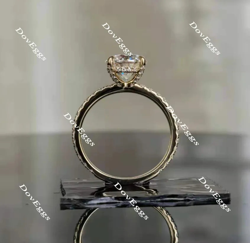 Round paved moissanite engagement ring| DovEggs