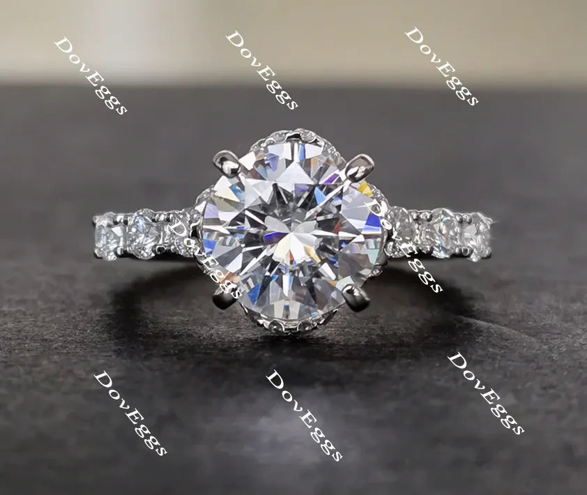 doveggs round halo side-stone moissanite engagement ring