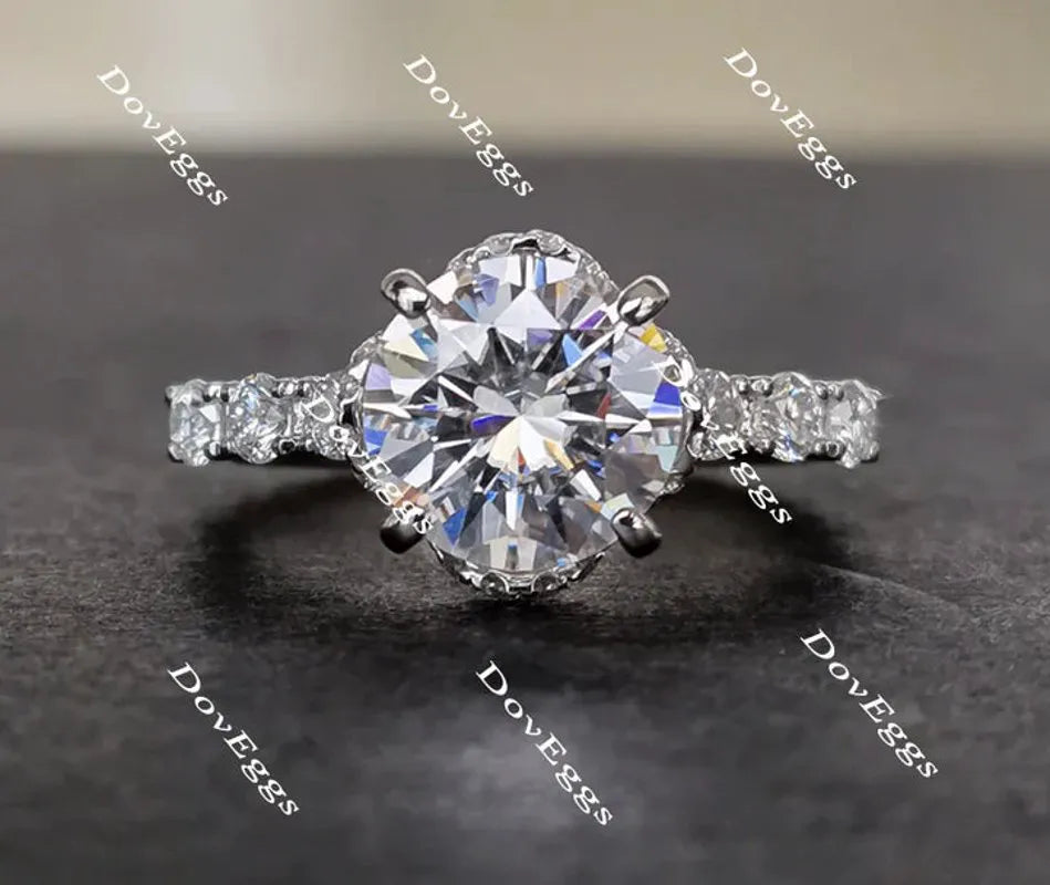 DovEggs halo side-stone engagement ring only semi-mount only(Exclusively to DovEggs Stones）