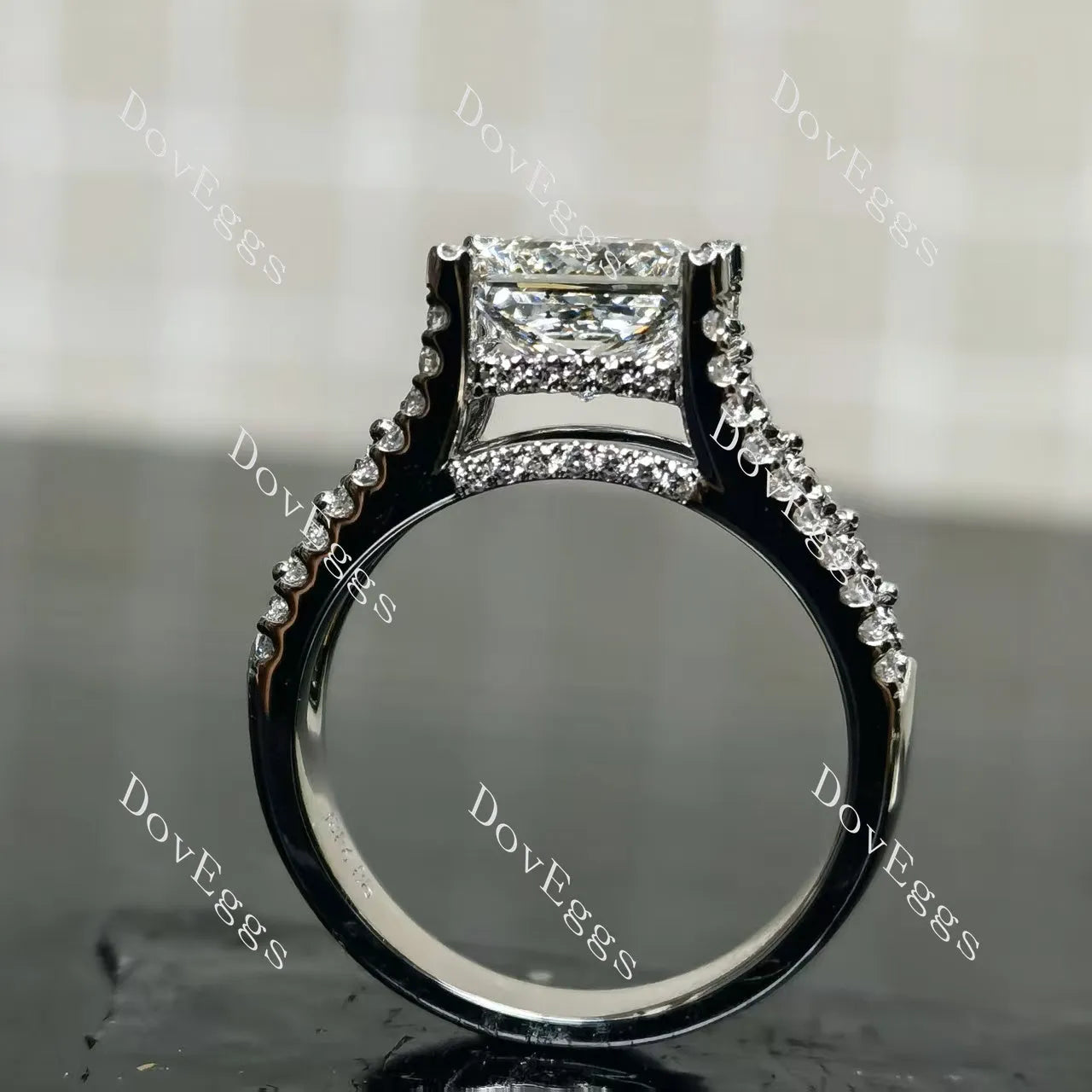 Kaleidoscope-Octagon pave vintage moissanite engagement ring | DovEggs
