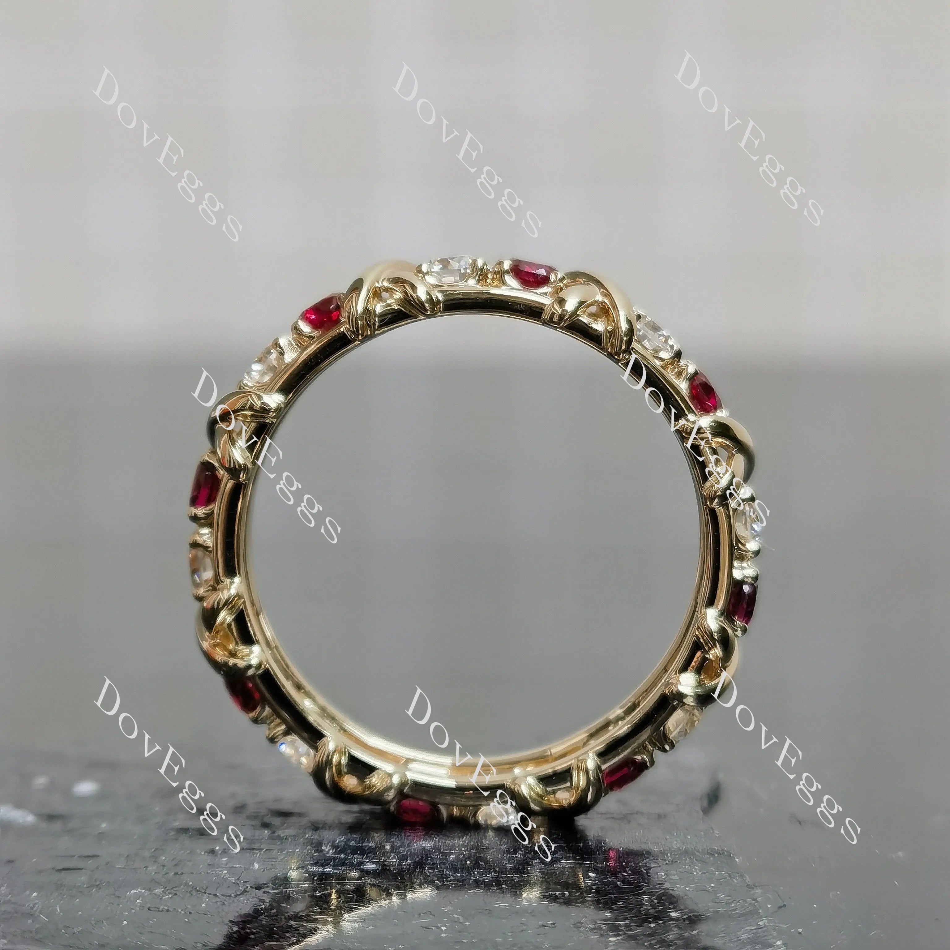 Doveggs round eternity moissanite/lab grown diamond and colored gem wedding band-6.8mm band width