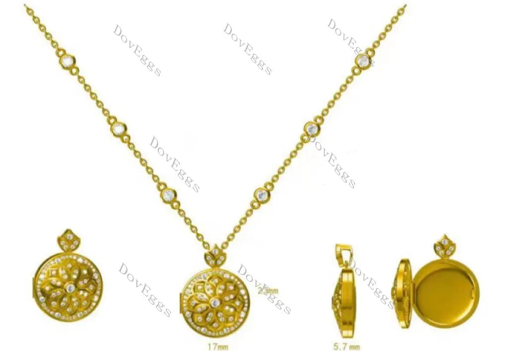 Doveggs round floral vintage moissanite/lab grown diamond pendant necklace (with chain)