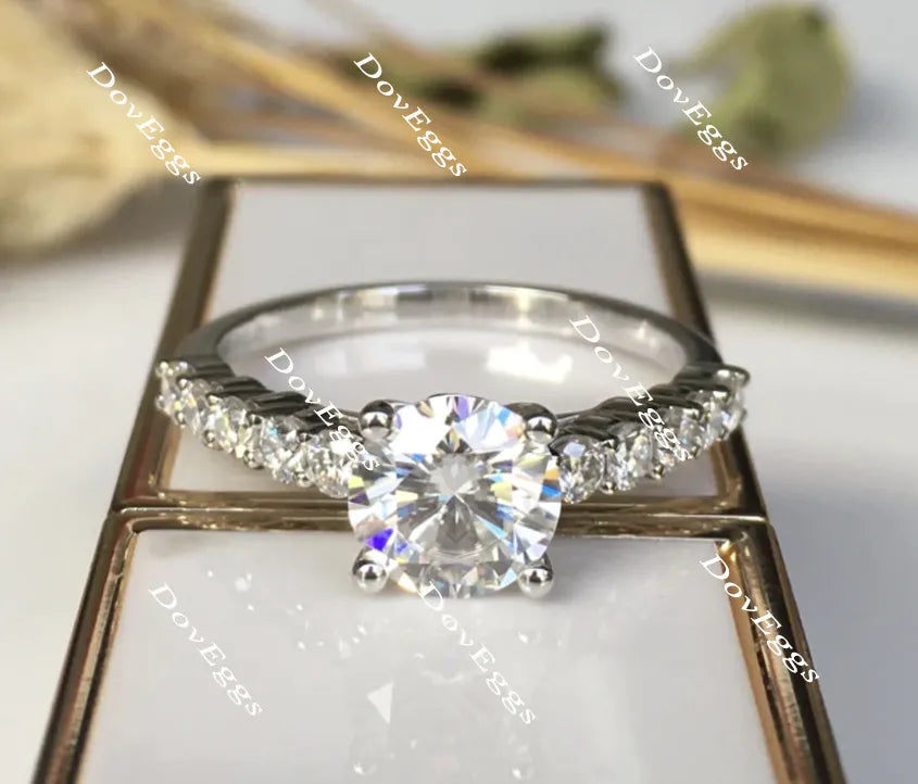 doveggs round side stone moissanite engagement ringXR0167