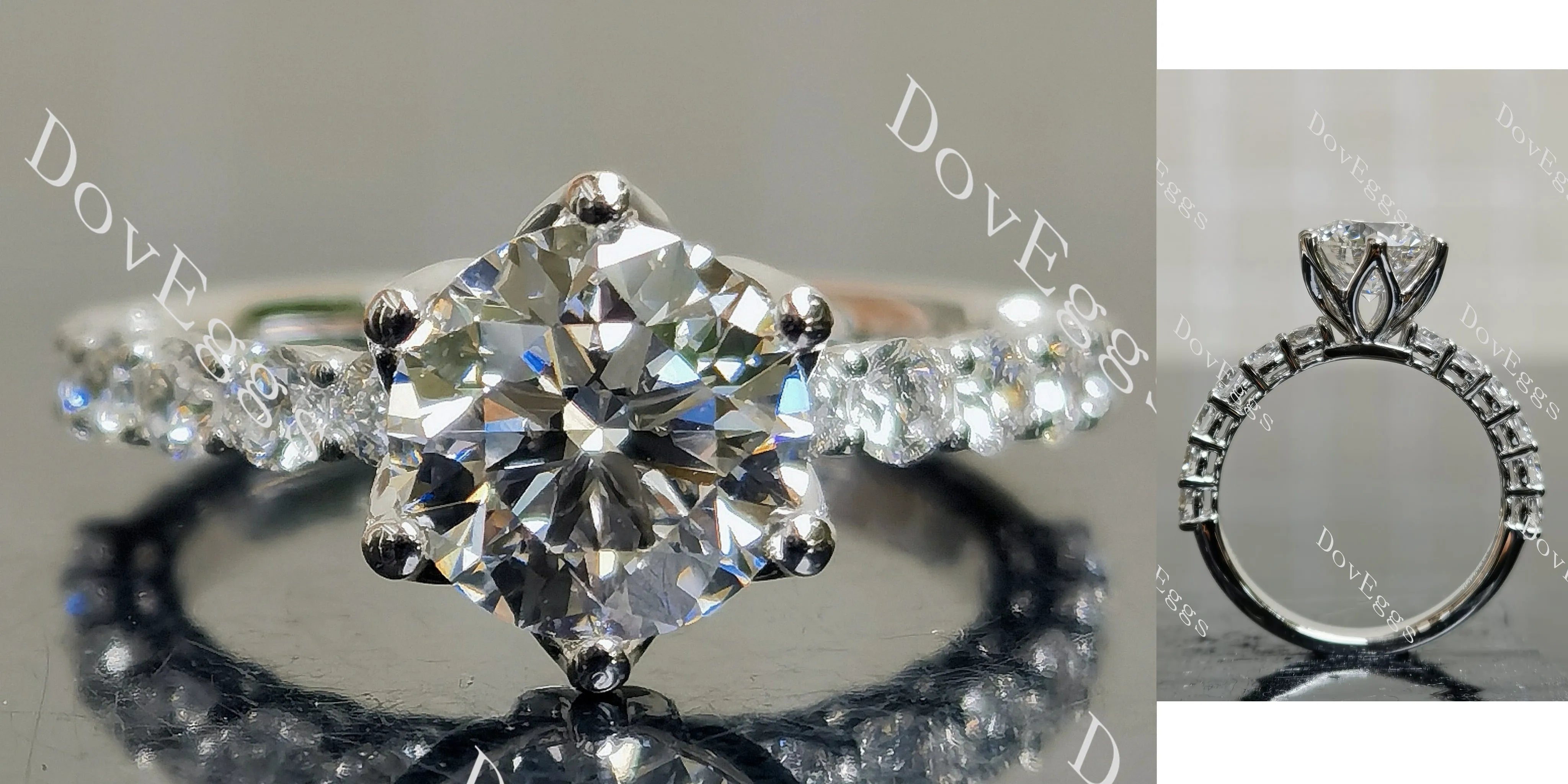 Doveggs Round Pave Half Eternity Lab Grown Diamond Engagement Ring