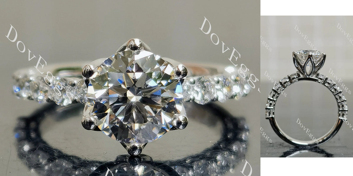 Doveggs Round Pave Half Eternity Lab Grown Diamond Engagement Ring