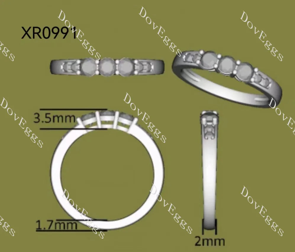 Doveggs round three stone moissanite/lab grown diamond wedding band-2mm band width