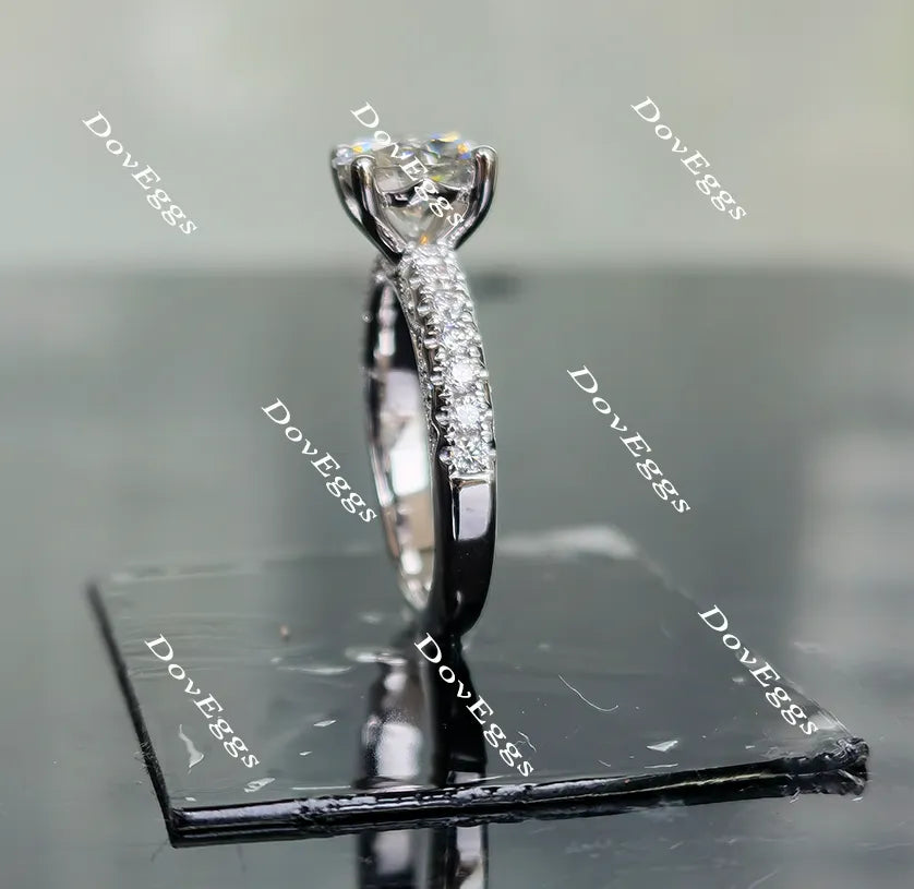 Doveggs round half eternity pave moissanite engagement ring