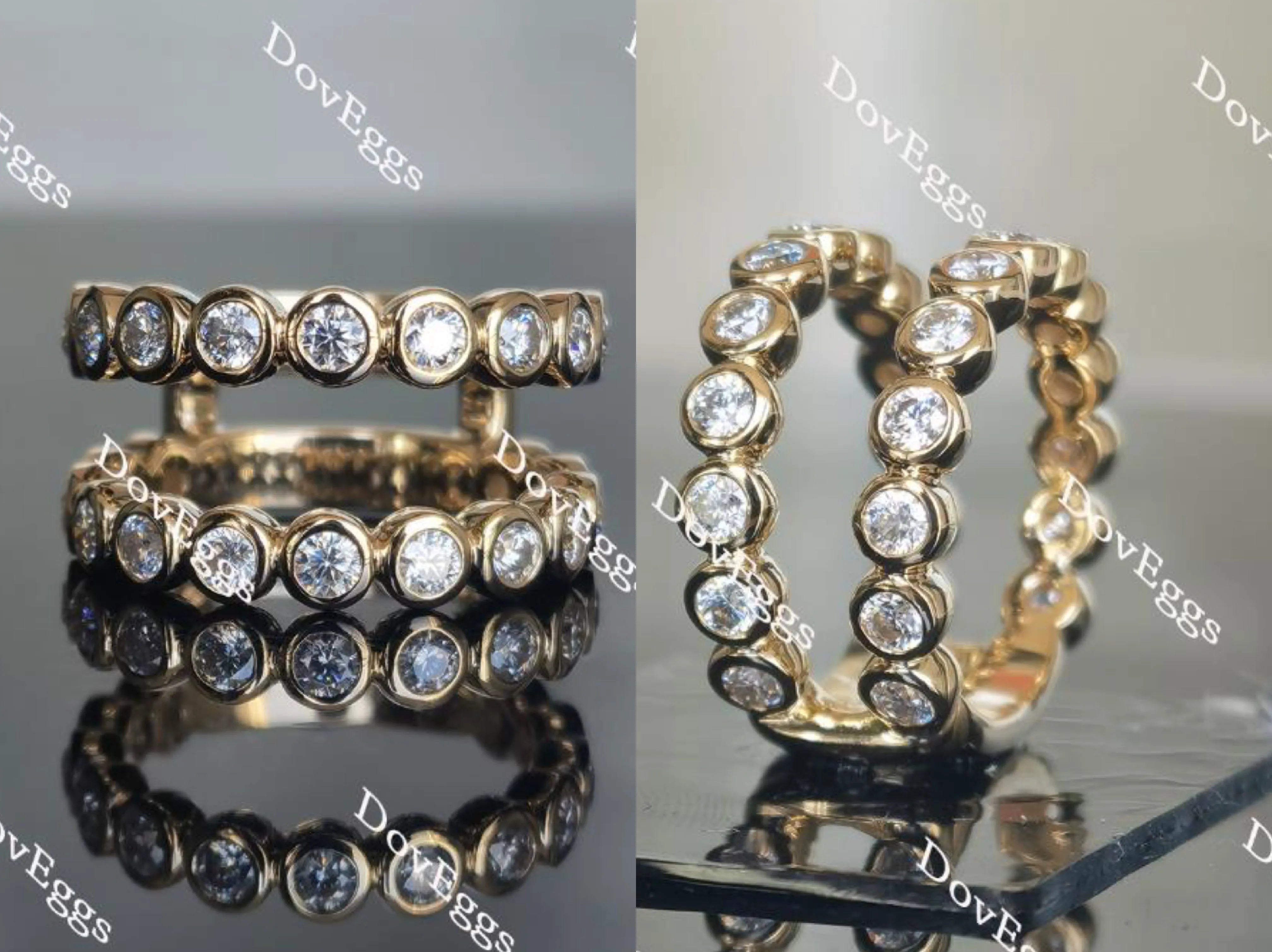 Doveggs round bezel setting moissanite/lab diamond enhancer/wedding band-9mm band width