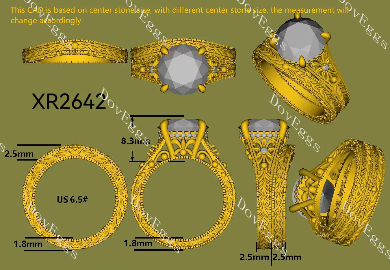 Beth's golden vintage-Round carved moissanite engagement ring| DovEggs