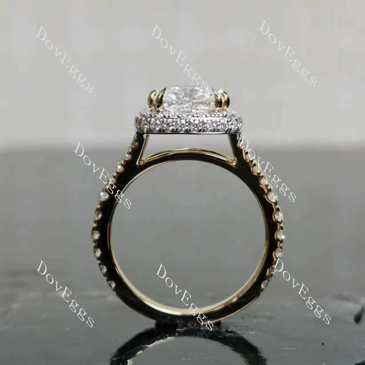 Doveggs Radiant Halo Split Shanks Lab Grown Diamond Engagement Ring