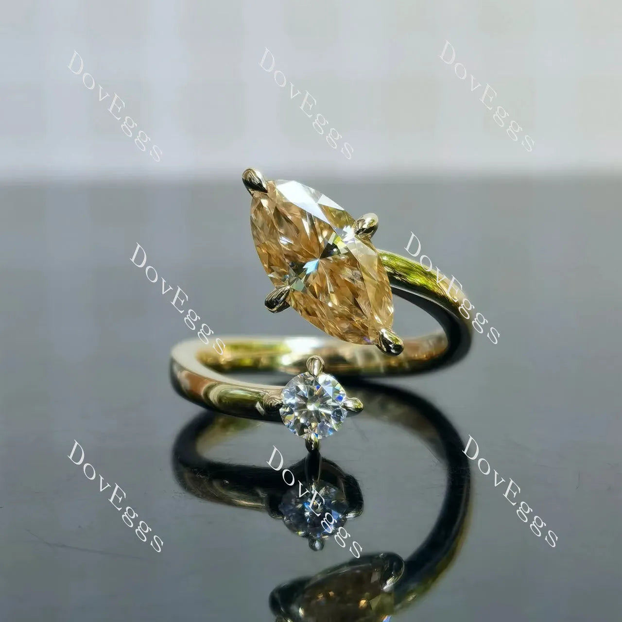 Doveggs Marquise Modified H&A cut pave colored moissanite engagement ring