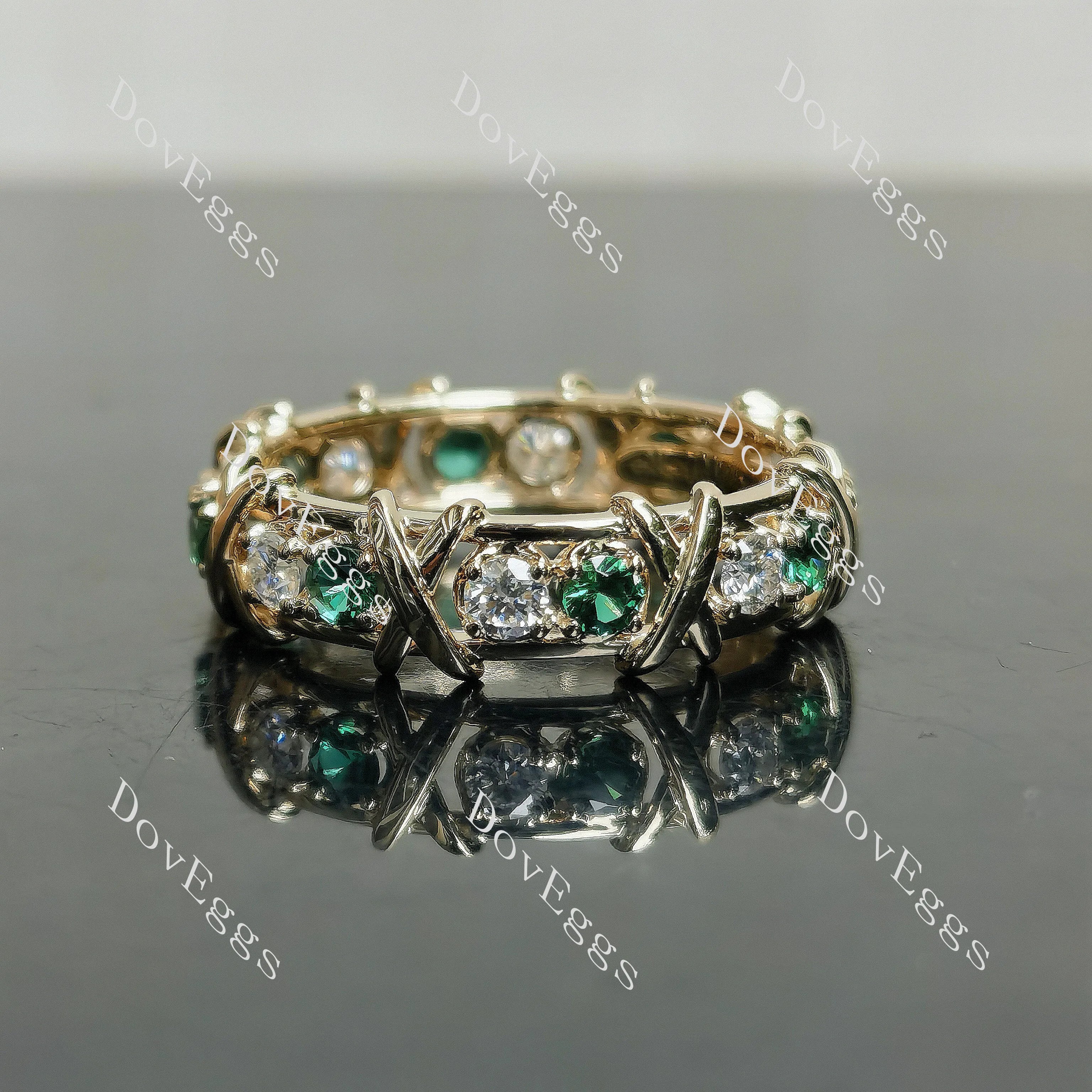 Doveggs round eternity moissanite/lab grown diamond and colored gem wedding band-6.8mm band width