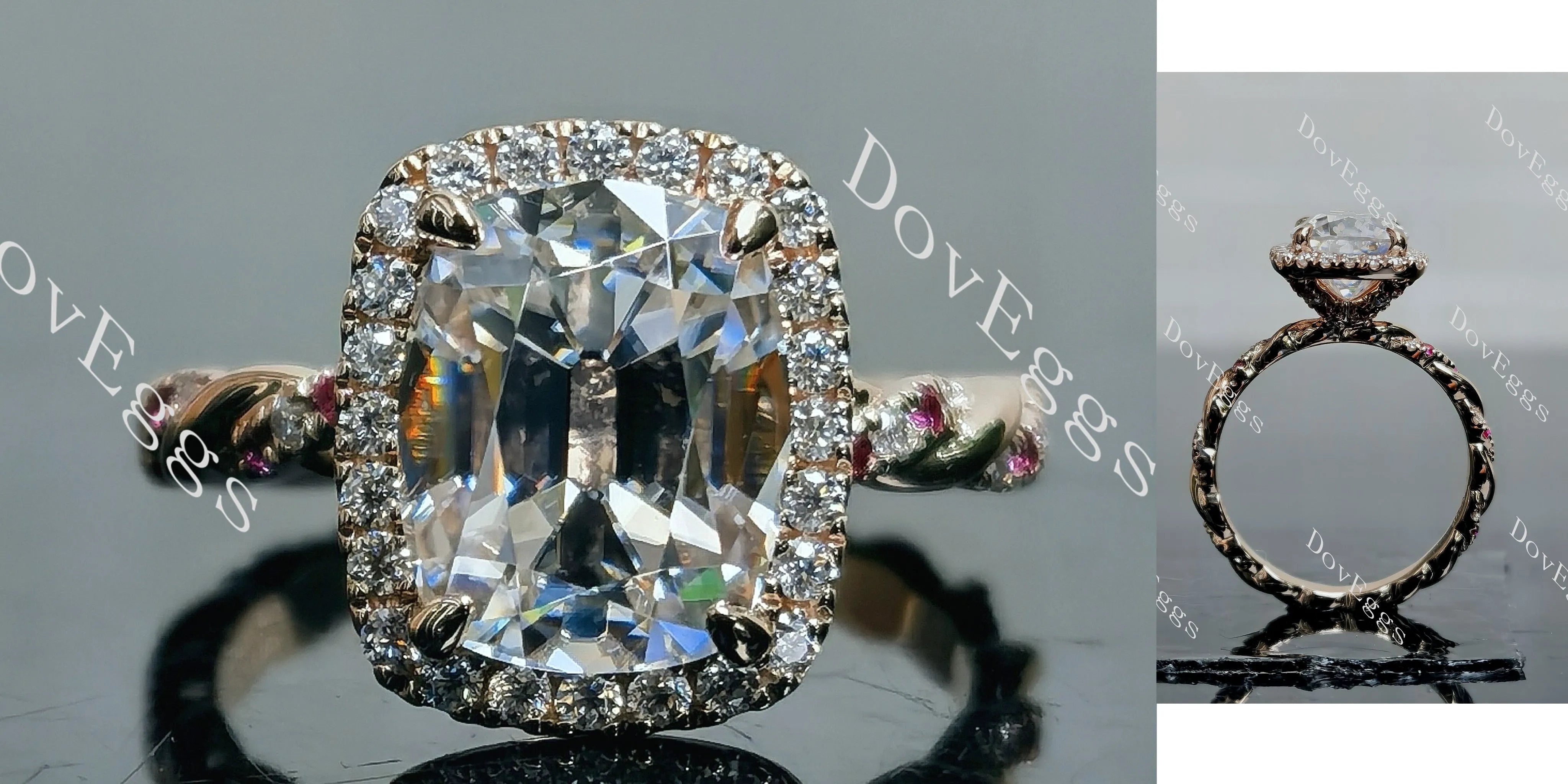 Doveggs Cushion pave halo moissanite engagement ring