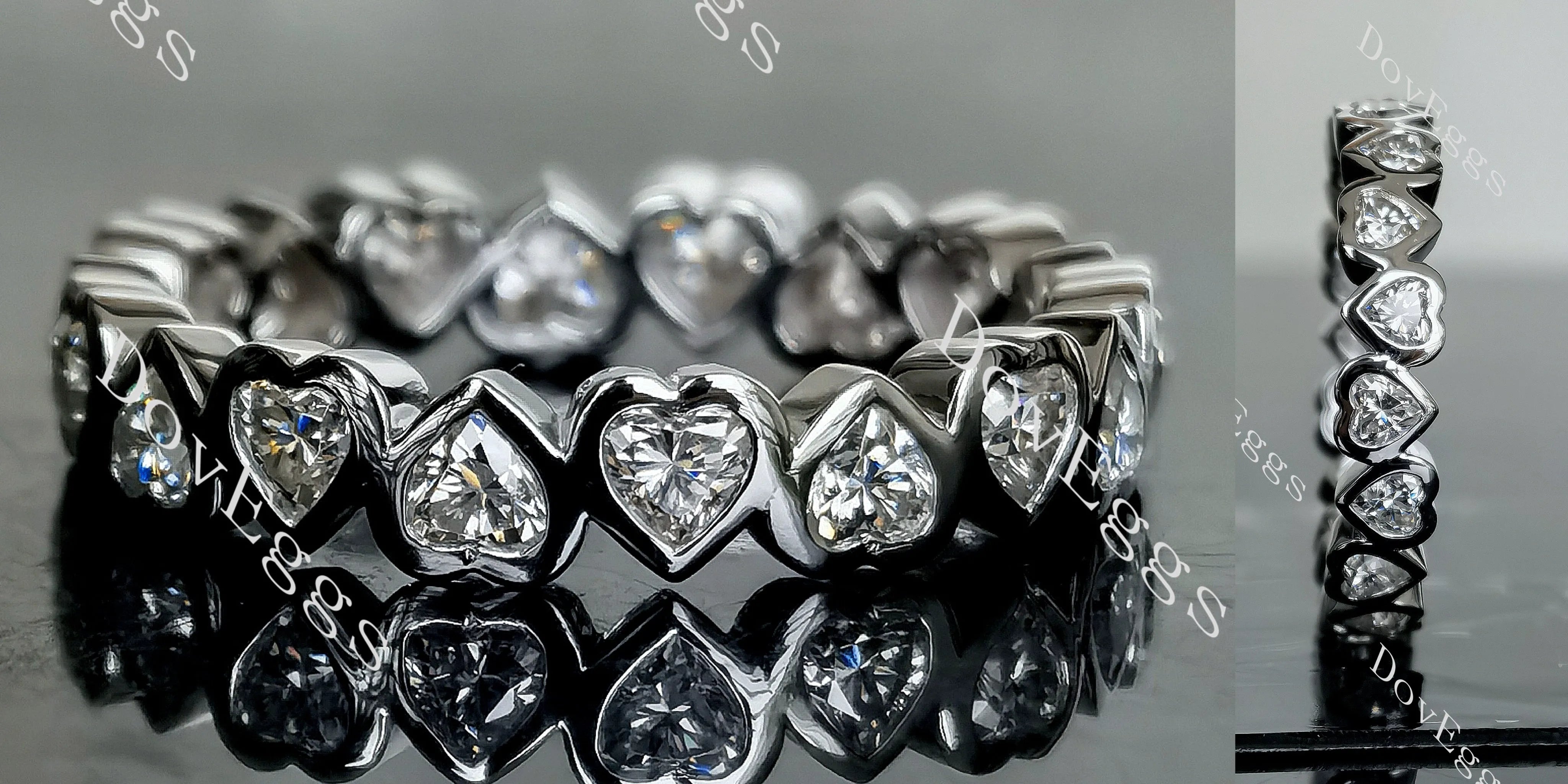 Doveggs heart eternity bezel moissanite/lab grown diamond wedding band-4.2mm band width