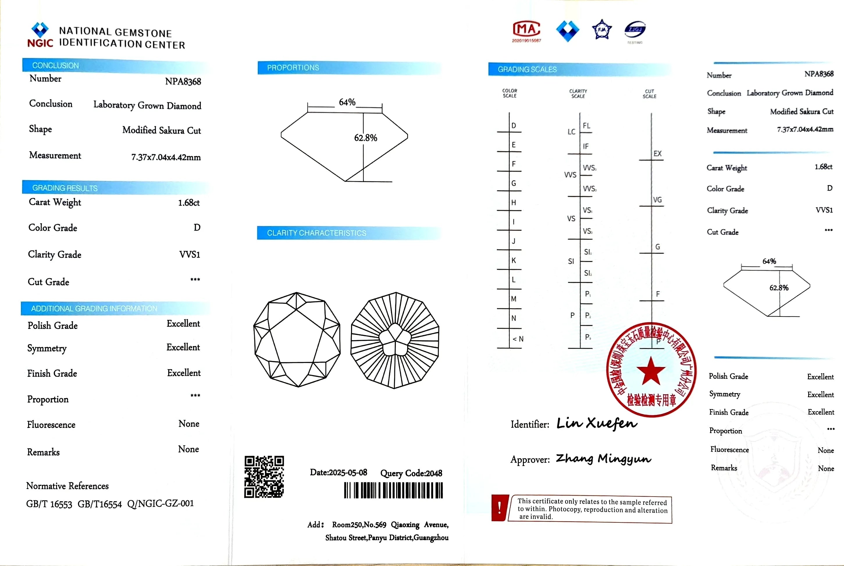 1.68ct Modified Sakura Cut D Color - VVS1 Clarity | DovEggs Certified