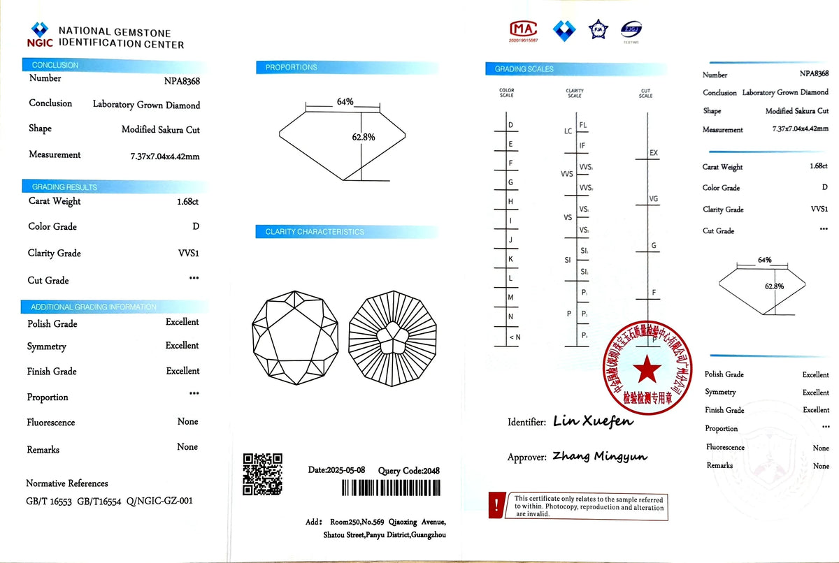 1.68ct Modified Sakura Cut D Color - VVS1 Clarity | DovEggs Certified