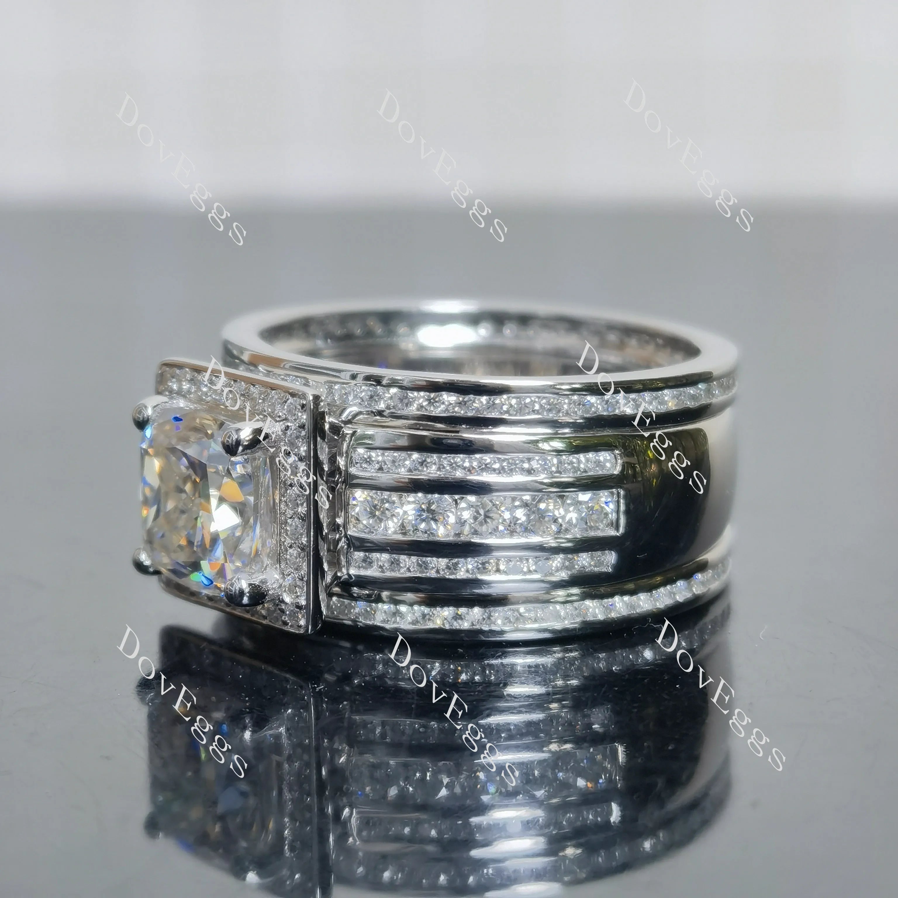 (size 8.75) Doveggs sterling silver 2ct cushion moissanite bridal set (3 rings soldered together)