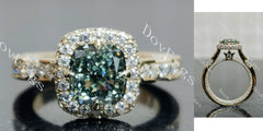 Doveggs Cushion Halo Green Lab Grown Diamond Engagement Ring