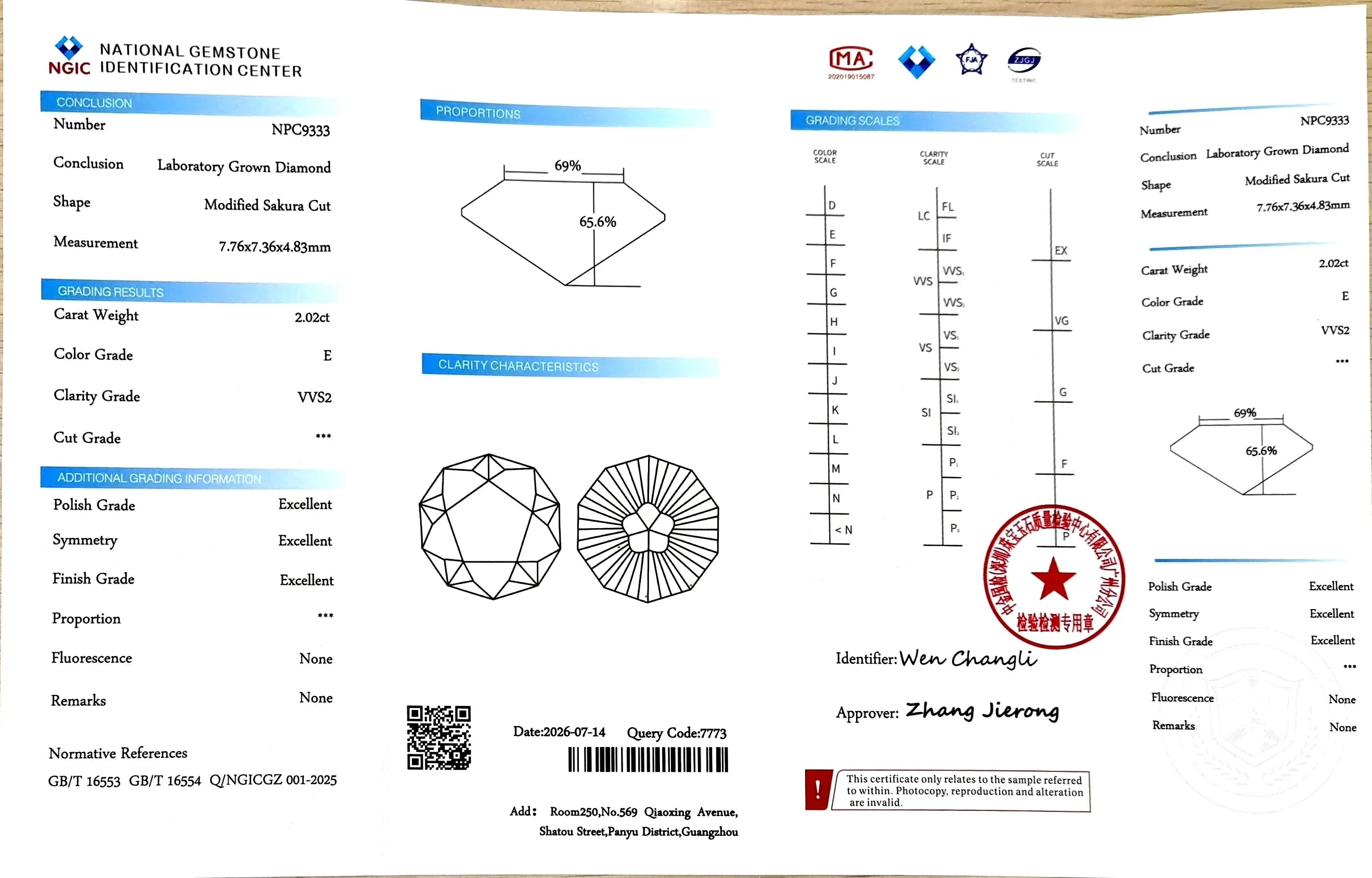 2.02ct Modified Sakura Cut Lab Diamond - E Color VVS2 | Doveggs Certified